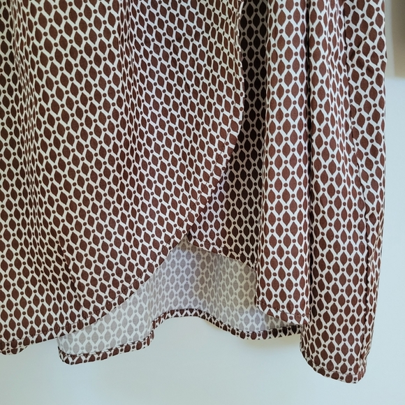 Abercrombie M Tall Mini Wrap Dress Brown Geometric Pattern Puff Long Sleeve - Picture 6 of 10